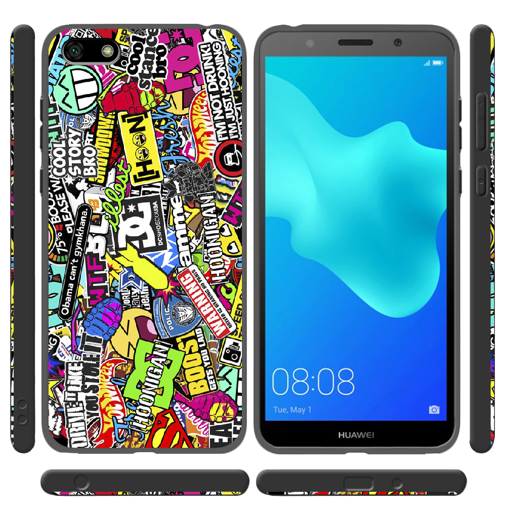 Чохол BoxFace Huawei Y5 2018 Multicolored Inscriptions Чорний силікон (33370-up880-34776) - фото 2