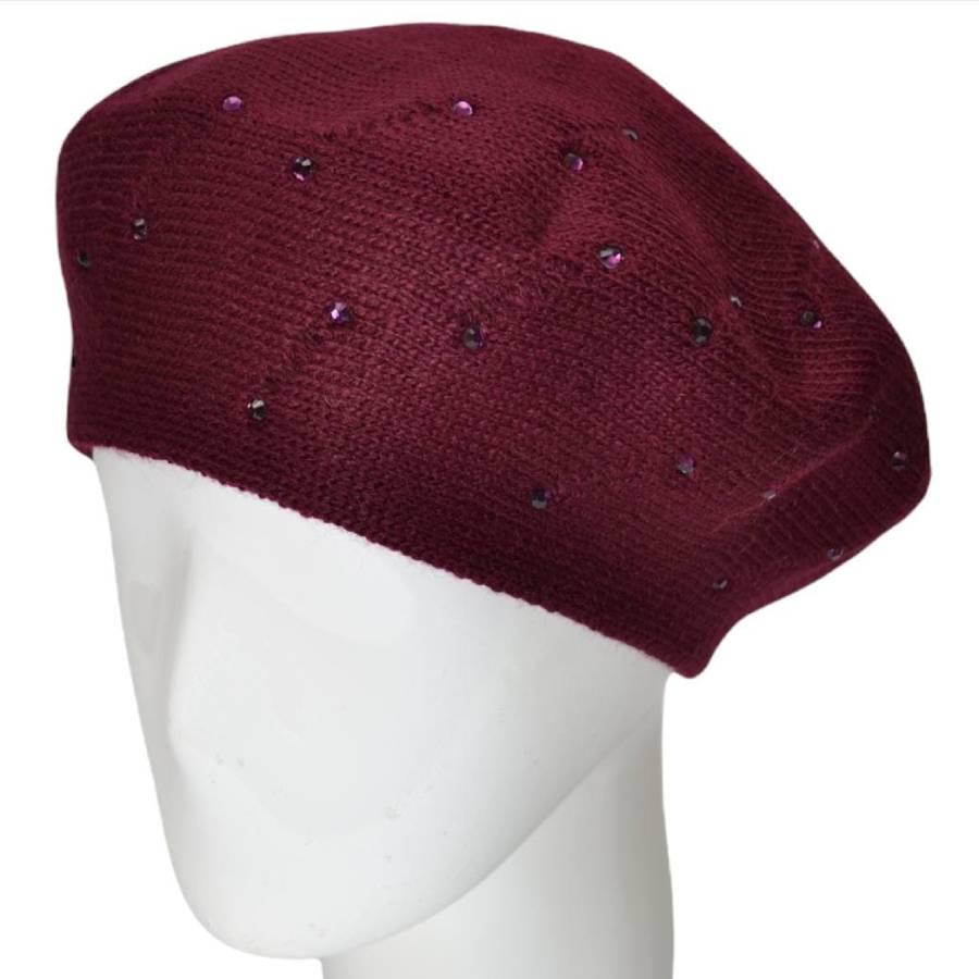 Берет женский Lirus Нимфа двойной из шерсти с стразами Бордовый