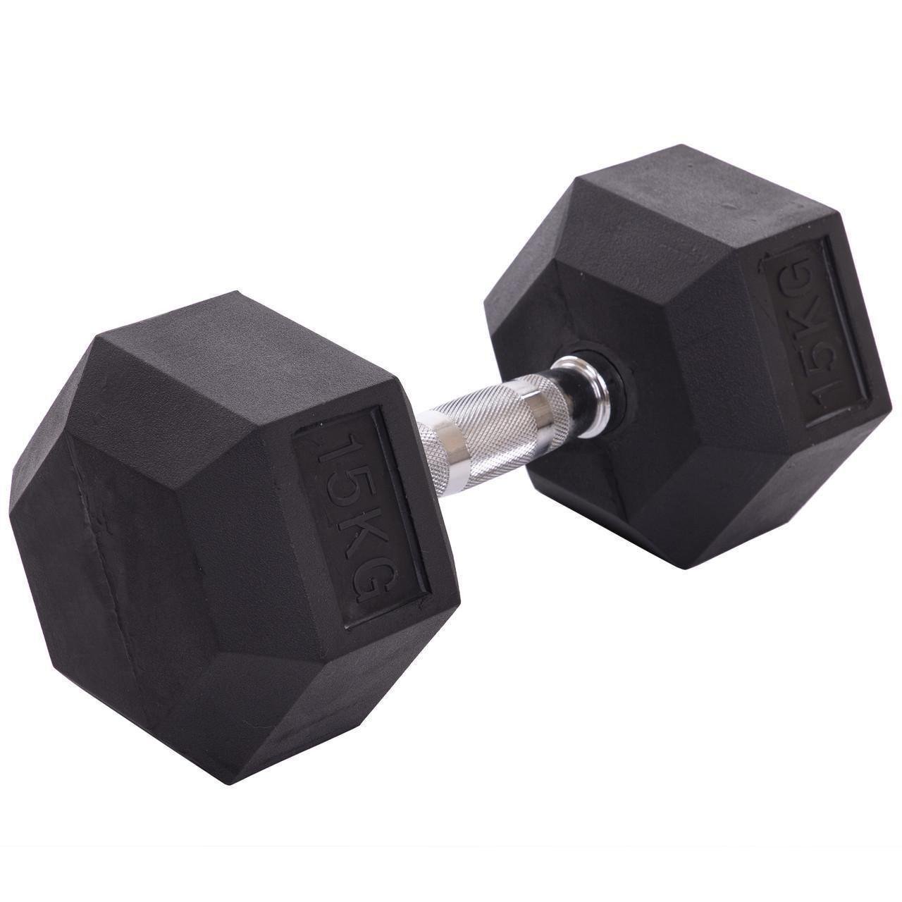 Гантель цільна Zelart TA-2679-15 шестигранна гексагональна гумова 15 кг (2532858627) - фото 1