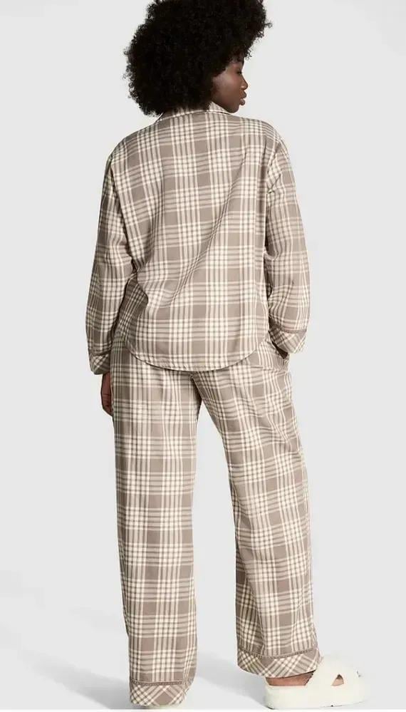 Піжама фланель сорочка/штани Victoria's Secret & PINK Long Pajama Set Regular S Бежевий (2681256D) - фото 3
