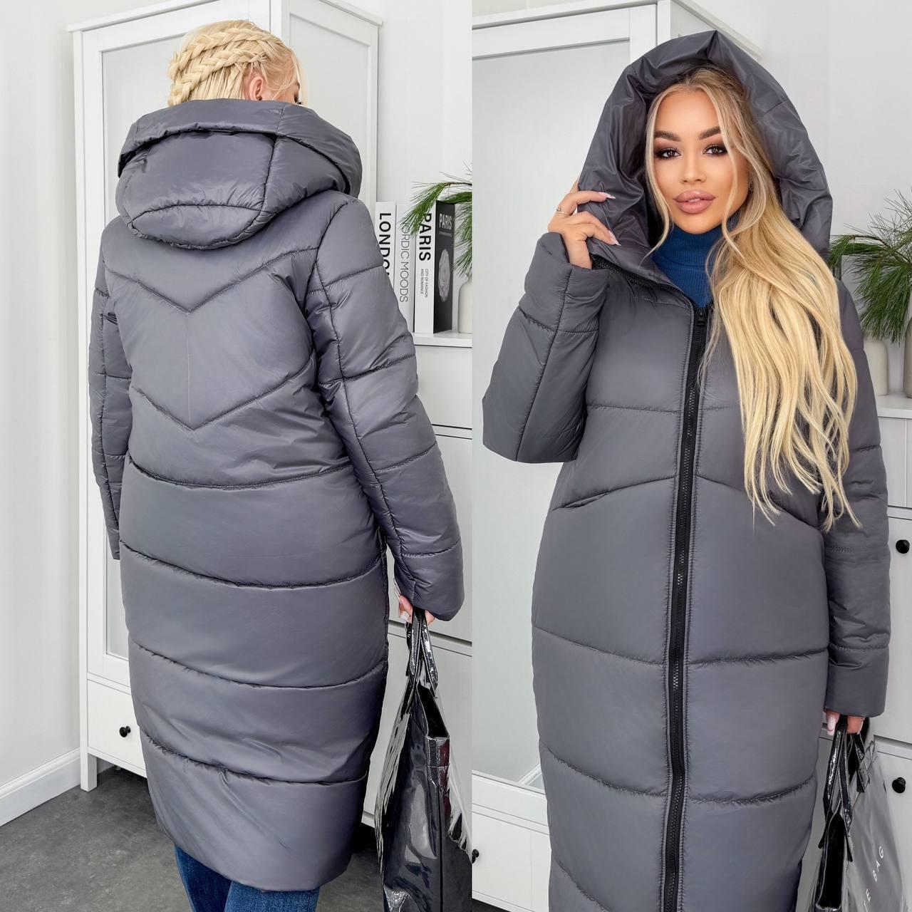 Пуховик жіночий зимовий подовжений до -20°С батал 4XL-5XL Графіт (OV-1099GR-4XL-5XL) - фото 3 Пуховик жіночий зимовий подовжений до -20°С батал 4XL-5XL Графіт (OV-1099GR-4XL-5XL) - фото 3