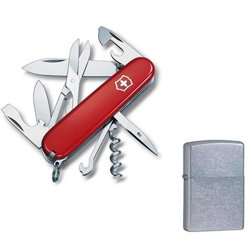 Зажигалка ZIPPO 207 Classic Street Chrome и нож Victorinox Climber 1.3703