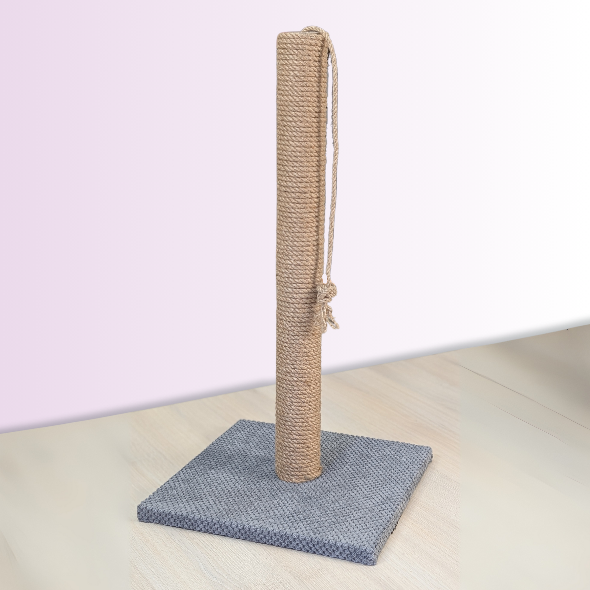 Когтеточка столбик кошачья высокая с веревкой-игрушкой канат 8 мм 65 см Серый (60141)