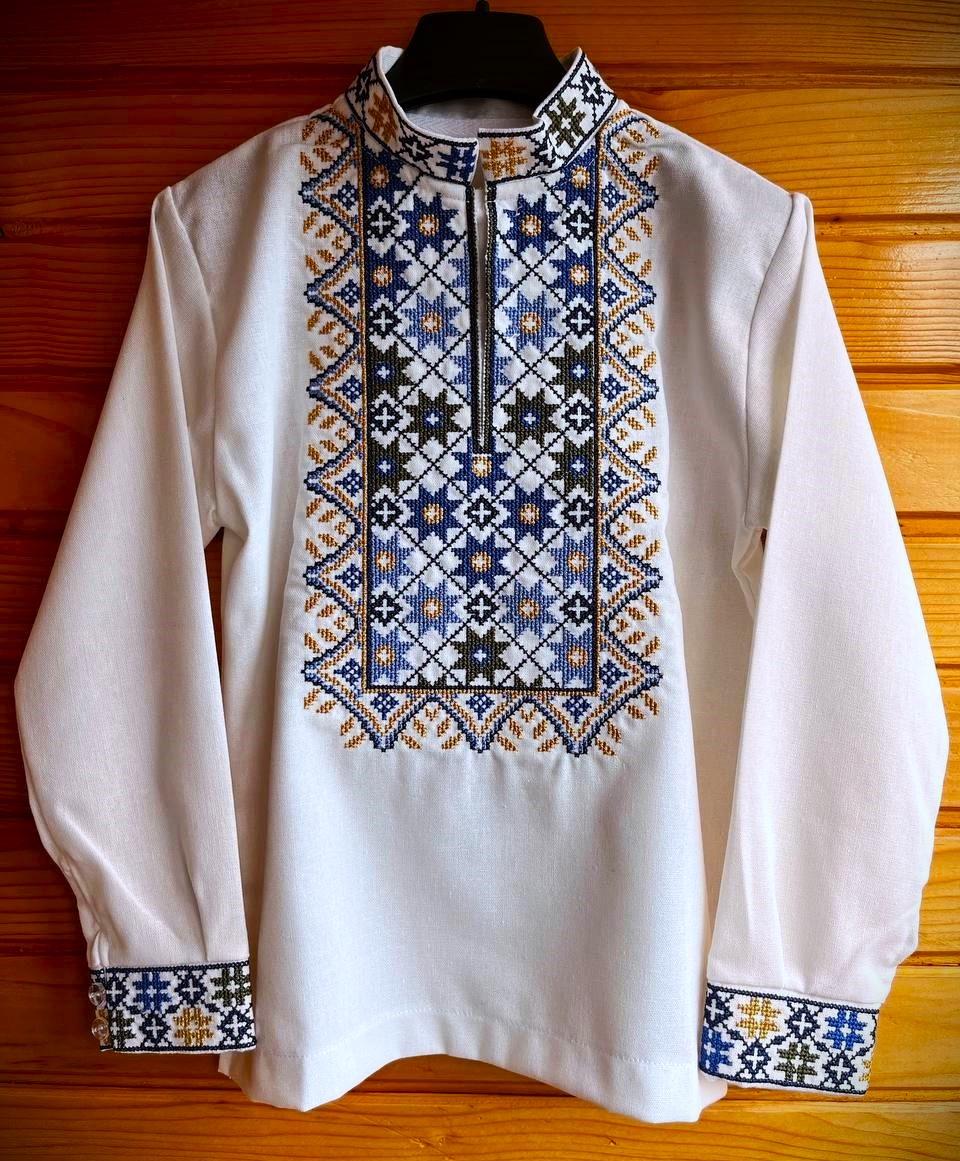 Вышиванка на мальчика лен с голубым орнаментом с длинным рукавом 158 см Молочный (2106420529) - фото 6 Вышиванка на мальчика лен с голубым орнаментом с длинным рукавом 158 см Молочный (2106420529) - фото 6