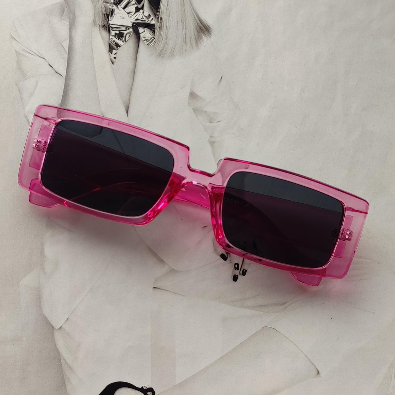 Солнцезащитные очки прямоугольные в широкой оправе Малиновый с серым