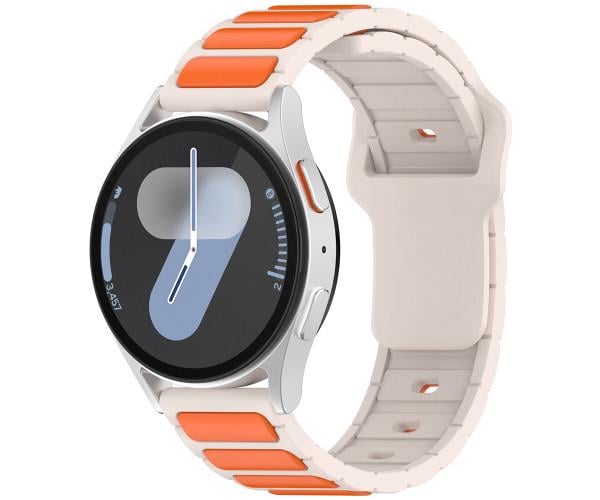 Ремешок Silicone Magnetic Hybrid Flex для смарт-часов Samsung Galaxy Watch FE 40 мм/Watch 7/6/5 20 мм Бежевый с оранжевым