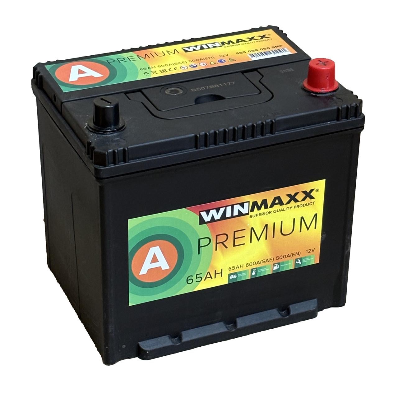 Аккумулятор 6CT-65 WinMaxx Premium Asia SAE600 65Ah-12V + справа 230х175х225 мм