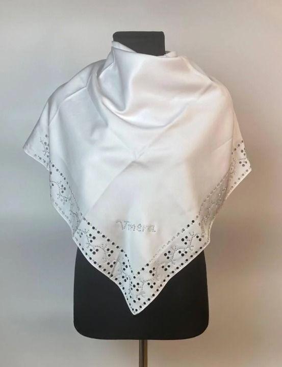 Платок шифоновый с камнями Белый (ХустM234)