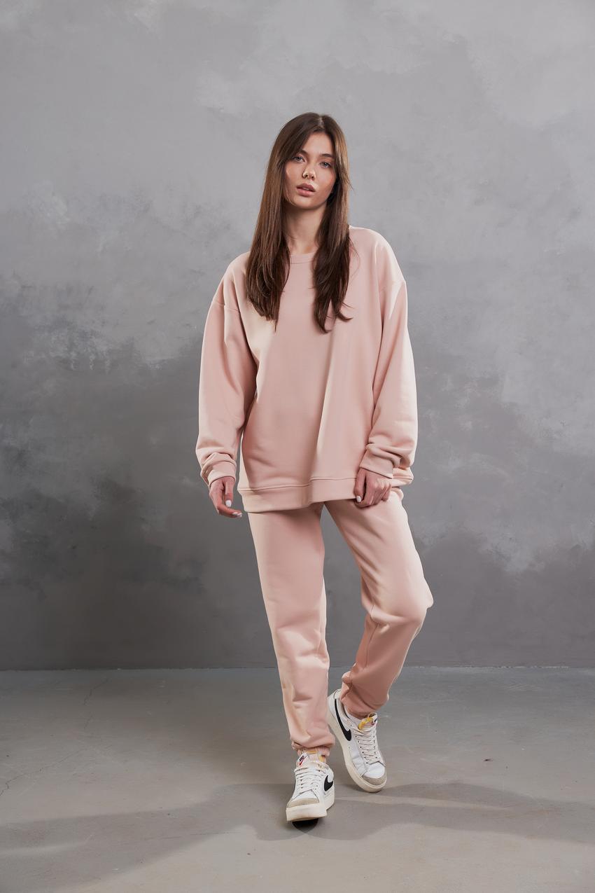 Спортивный костюм женский М123 со свитшотом и джогерами 3х-петля S Пудровый (539-1-60)