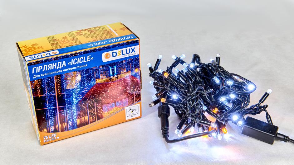 Гирлянда внешняя Delux Icicle 75 LED IP44 EN бахрома 18 flash 2x0,7 м Желтый/Белый/Черный (13455401)