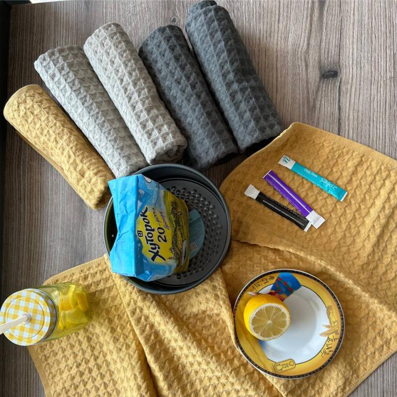 Набор кухонных вафельных полотенец 35x75 см 100% хлопок 4 шт. Желтый (561035) - фото 4