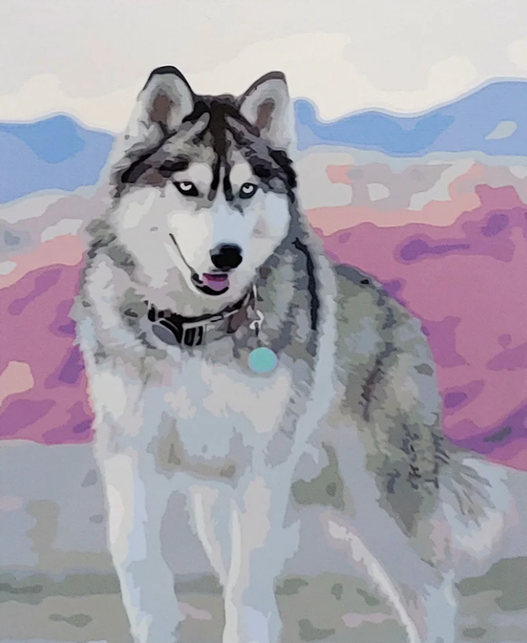 Картина за номерами Strateg Преміум Красунчик хаскі з лаком та рівнем 40x50 см (SY6716) Картина за номерами Strateg Преміум Красунчик хаскі з лаком та рівнем 40x50 см (SY6716)