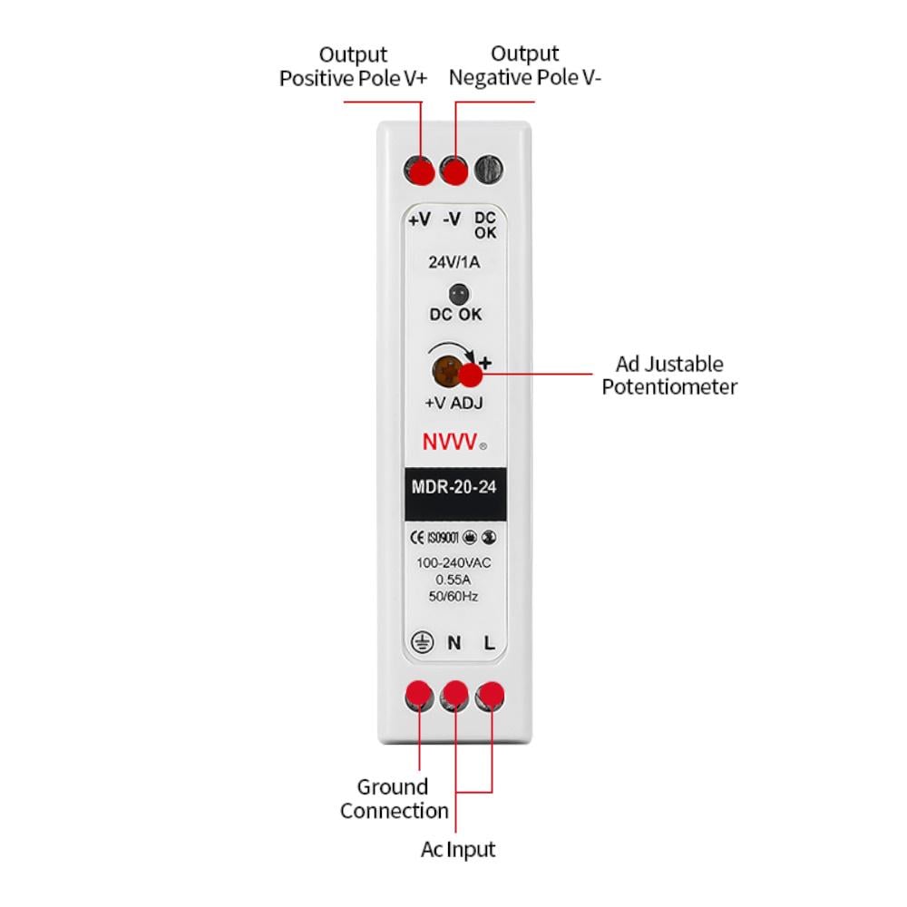 Блок живлення на DIN-рейку NVVV 20W 1A 24V MDR-20-24 - фото 5