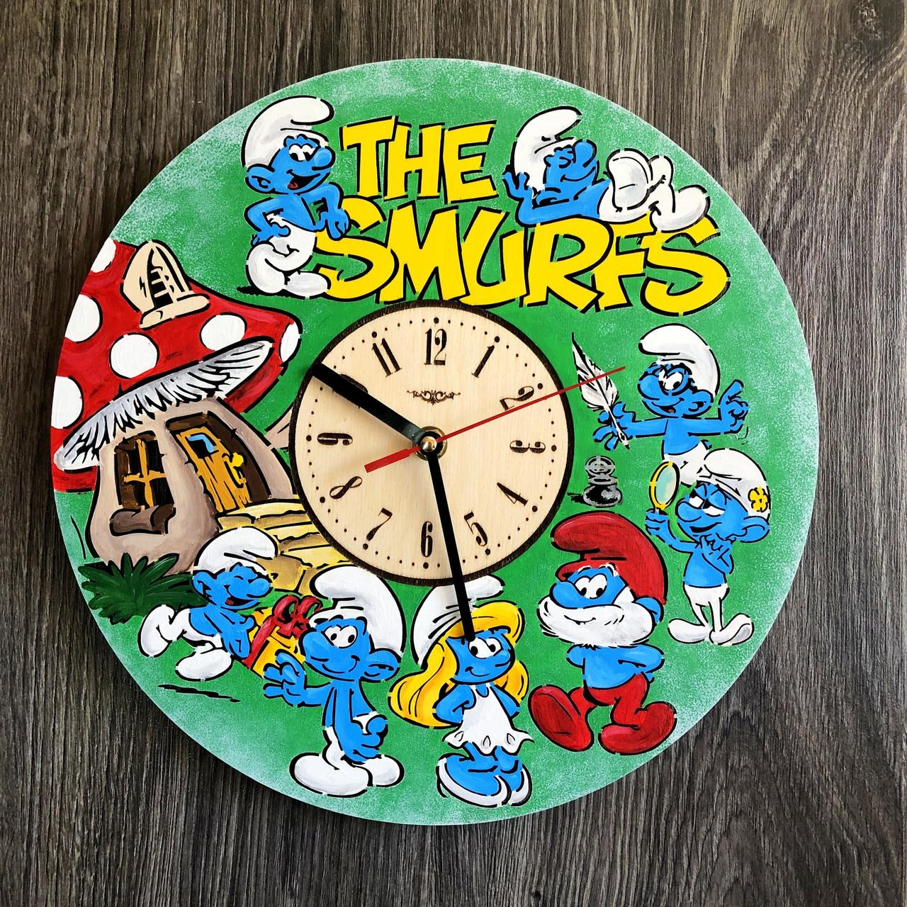 Часы детские настенные цветные Смурфики