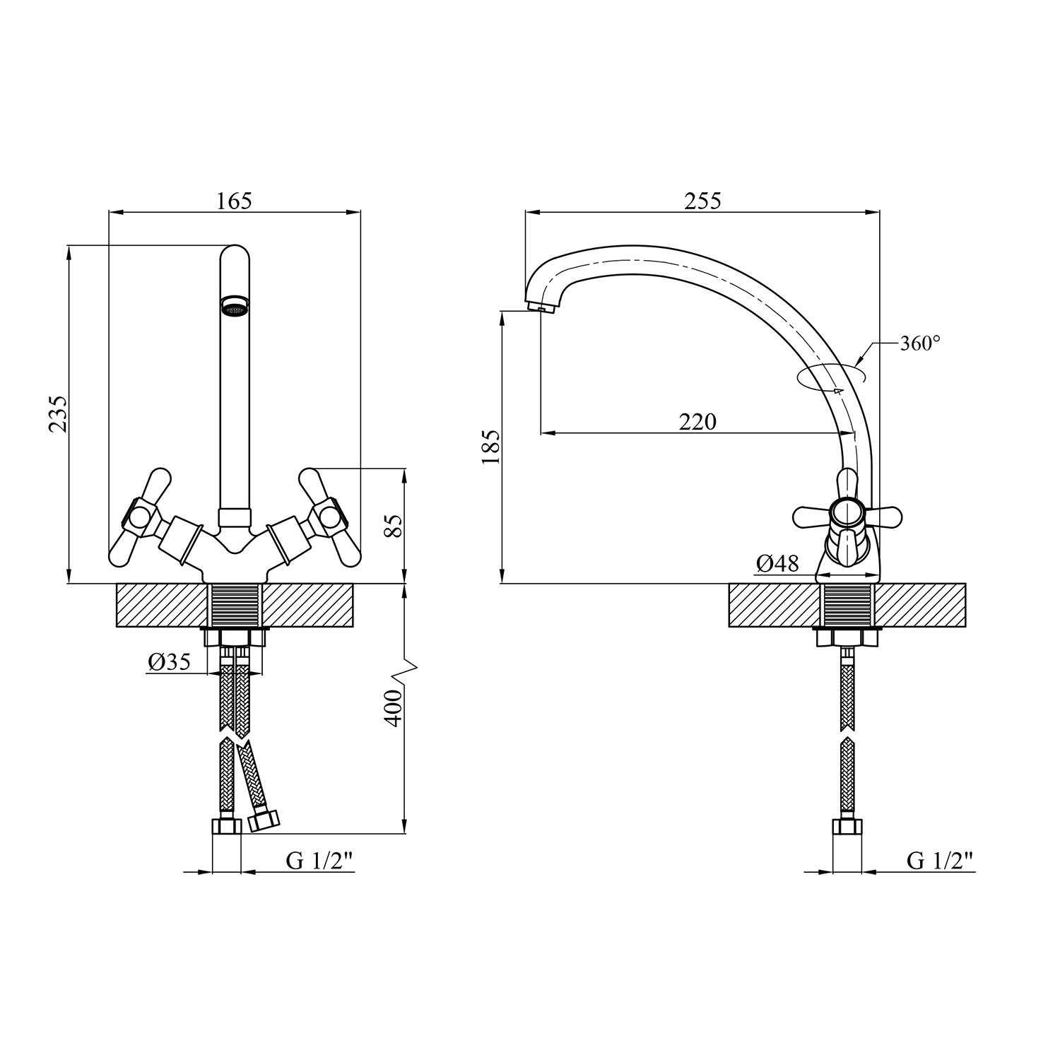 Смеситель для кухни KRONER Royce-C032 CV029050 двухвентильный Хром (158148) - фото 2 Смеситель для кухни KRONER Royce-C032 CV029050 двухвентильный Хром (158148) - фото 2