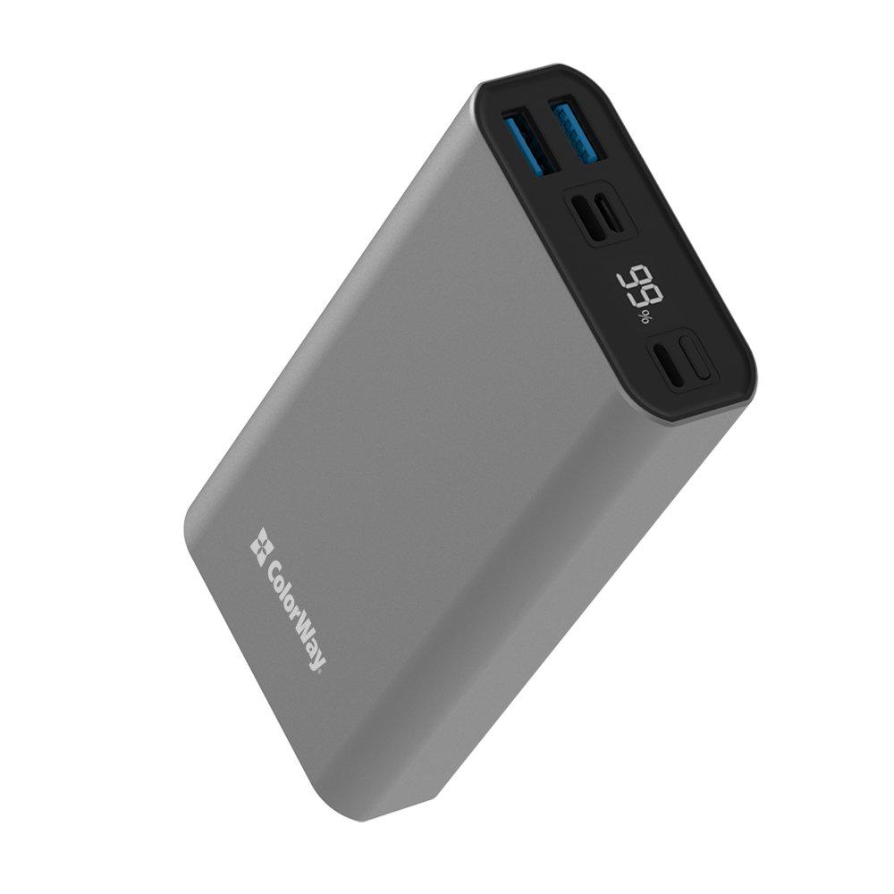 Повербанк ColorWay Full USB QC3.0 + USB-C Power Delivery 22,5 W 20000 mAh Gray (CW-PB200LPH3GR-PDD)