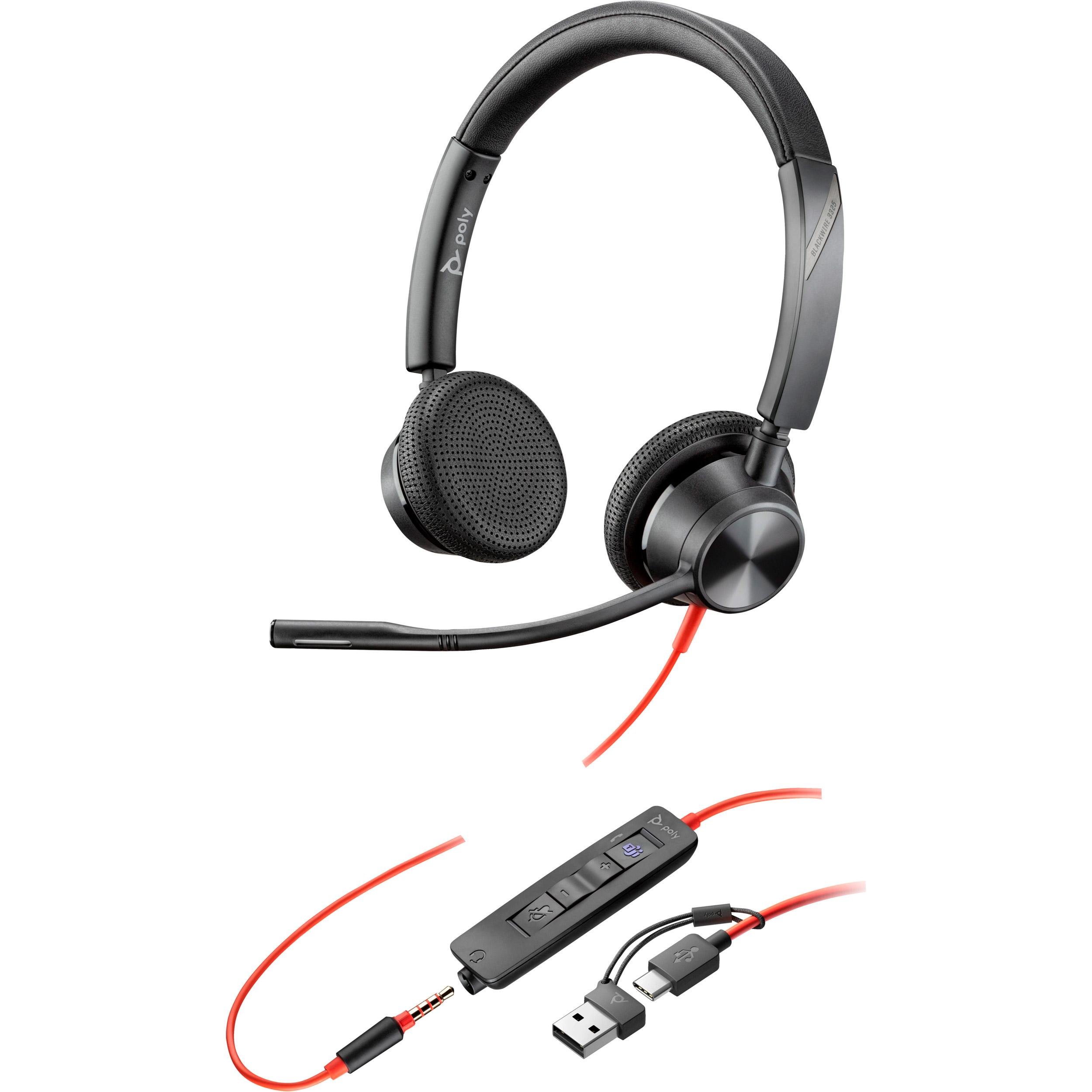 Гарнітура провідна Poly C3325 USB-C 3,5 мм та адаптер USB-A мікрофон Чорний (630398)