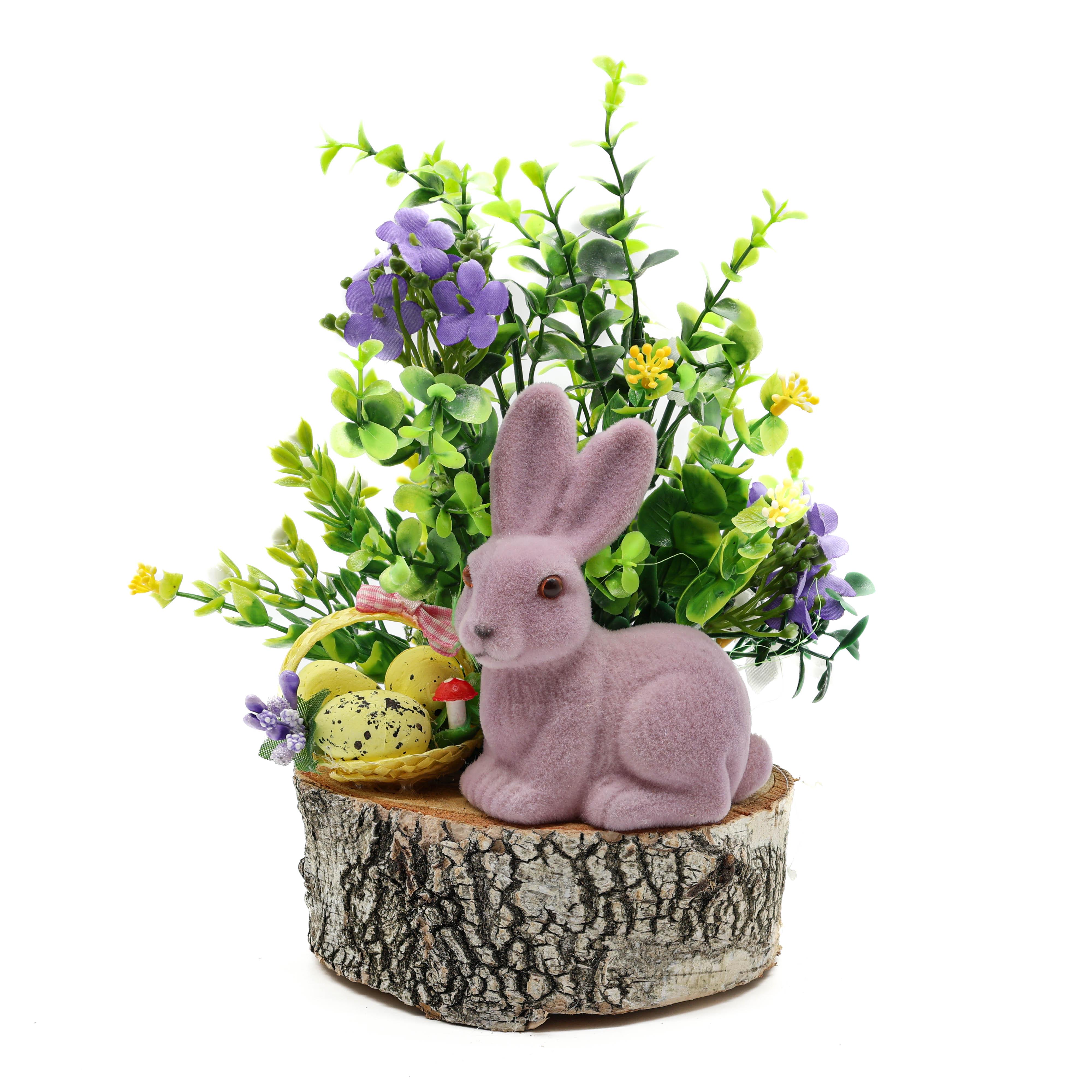 Пасхальная композиция GALA DECOR с сиреневыми цветами и зайчиком на деревянном спиле (КС1220К)