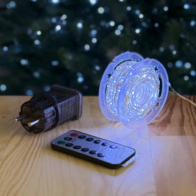 Гирлянда Роса 500 LED от розетки прозрачная проволока 50 м Холодный белый