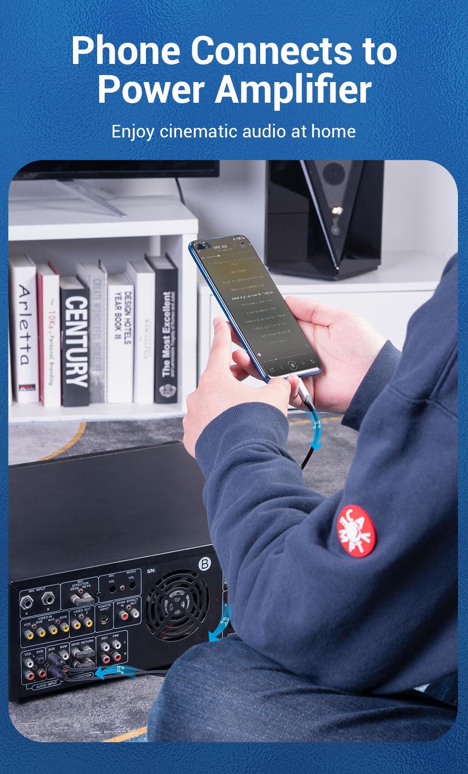 Кабель Vention Type-C-2RCA стерео тюльпани-USB-C Hi-Fi звук AUX DAC ЦАП нейлонове обплетення 2 м Чорний (BGUHH) - фото 6