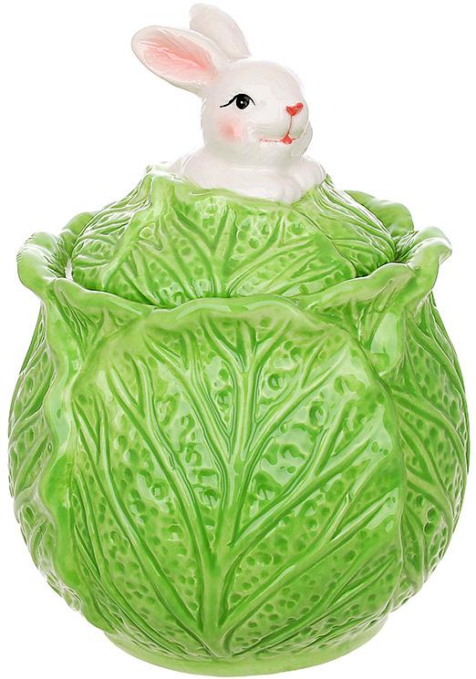 Банка керамическая для сахара зайчик в капусте 500 мл