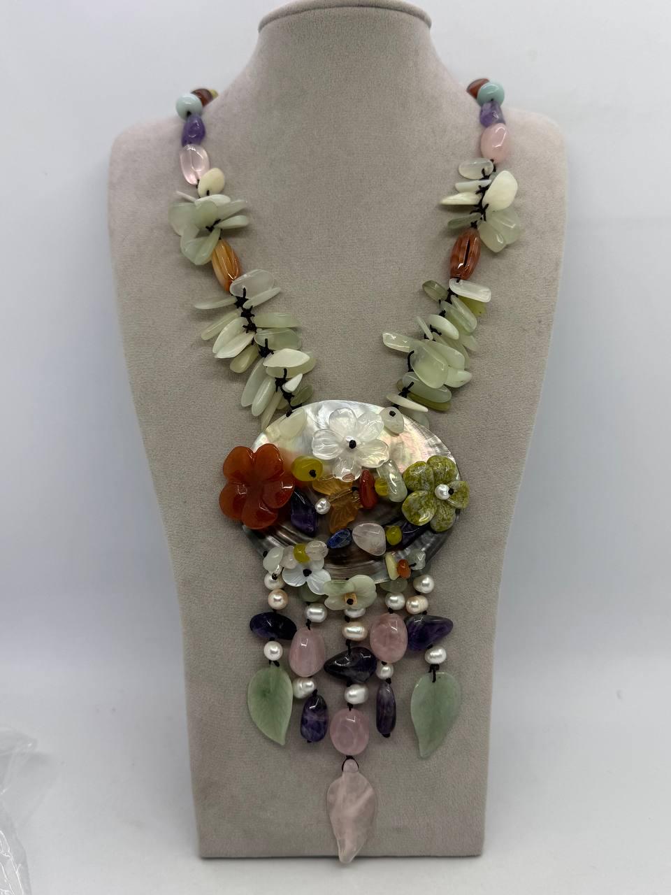 Бусы из жемчуга/аметиста/розового кварца/нефрита 66 см Комбинированный (13023)