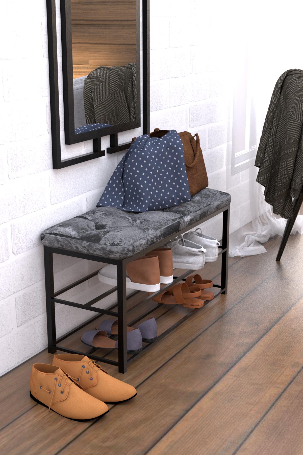 Полка для обуви EcoLoft TX-1198 с велюровым сиденьем в стиле лофт (TX-1198-1)