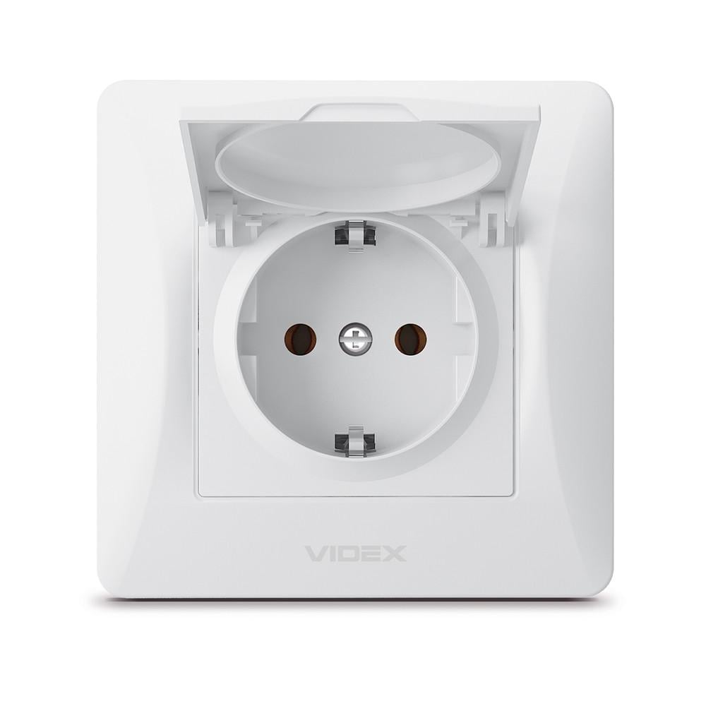 Розетка Videx Binera із заземленням та кришкою Білий