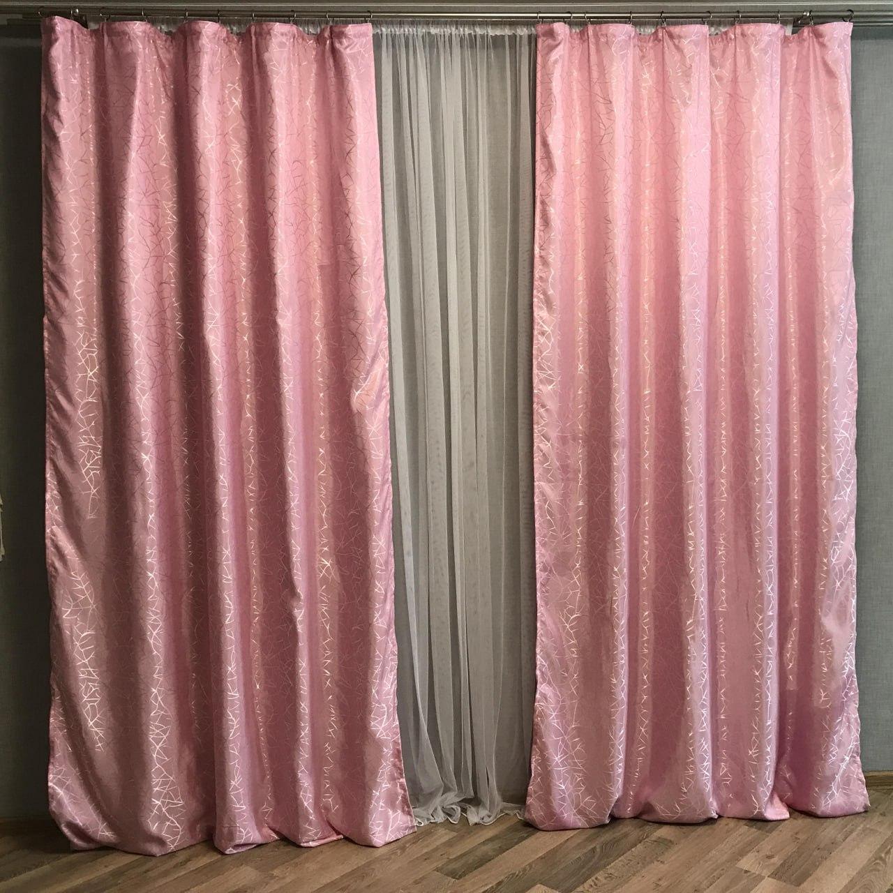 Шторы однотонные мраморные жаккард готовые 2 шт. 2x100x270 см Розовый (П1Е1011011-3)