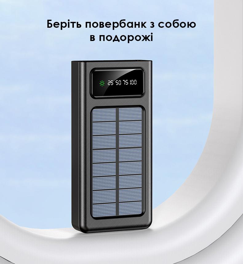 Повербанк Solar на сонячних батареях 4 вбудованих кабелі 20000 mAh Чорний (346-1) - фото 9