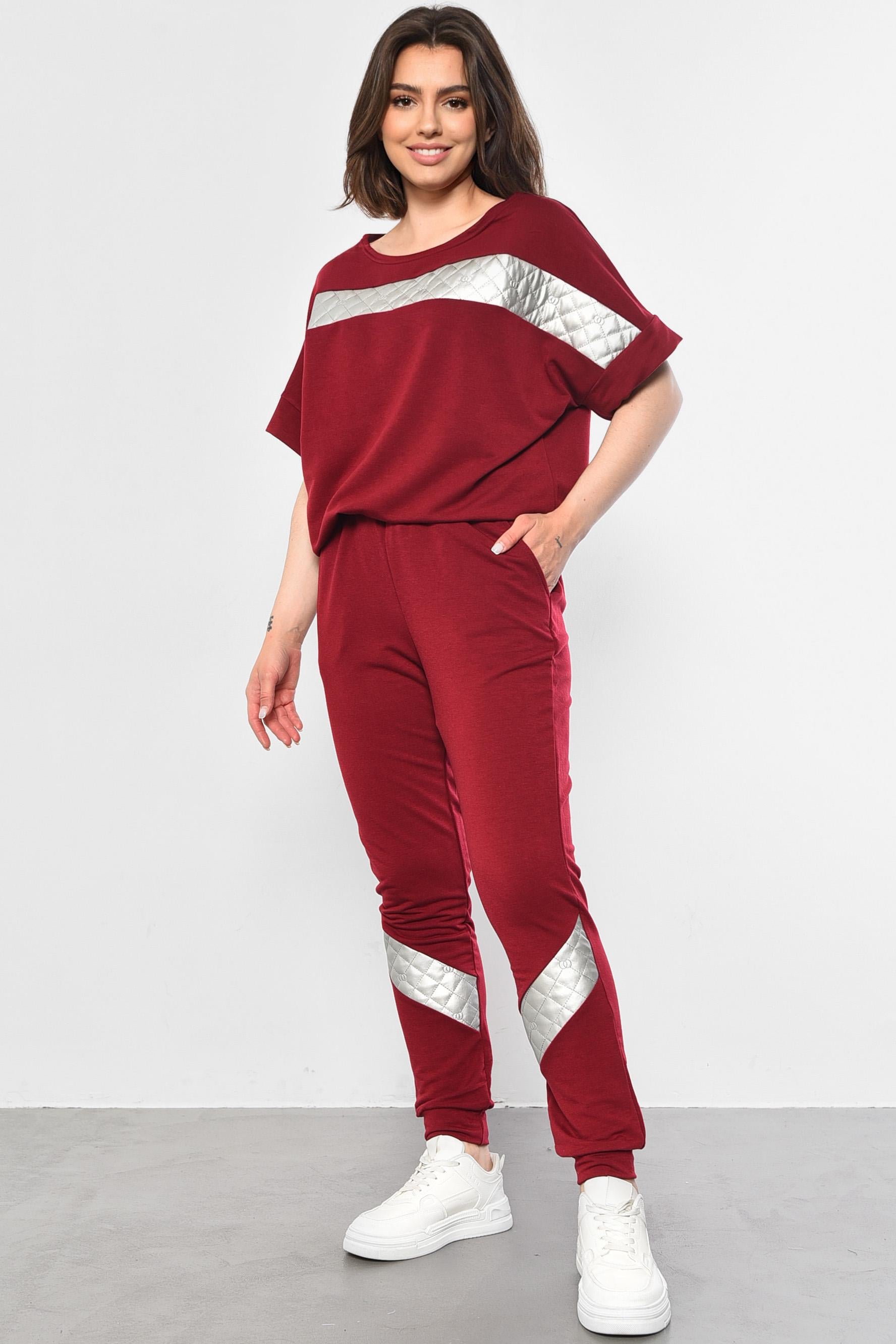 Спортивный костюм тройка женский полубатальный XL-2XL Бордовый (180536)