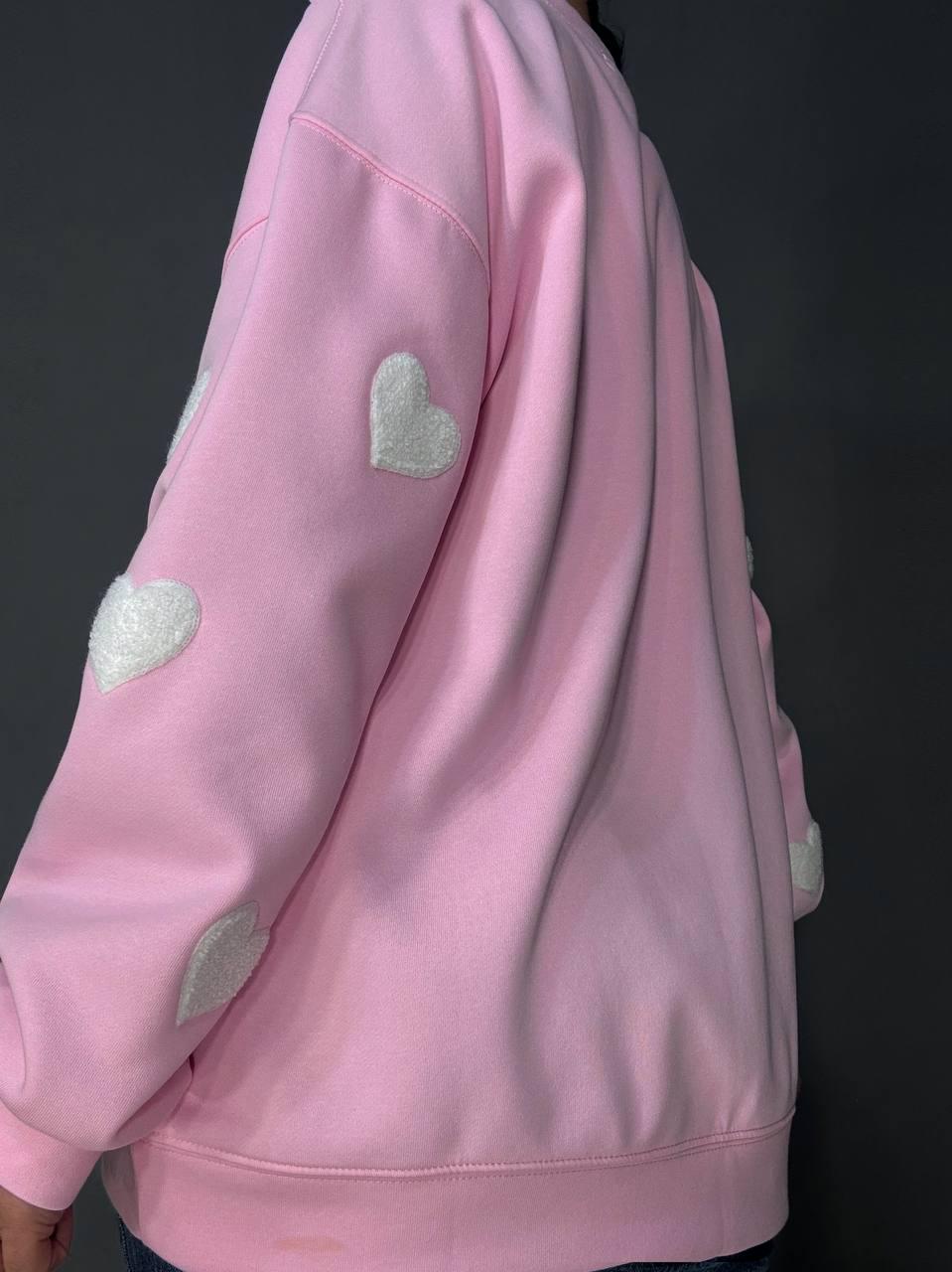 Свитшот женский W 2975 удлиненный махровые сердца OS Розовый (2408) - фото 7 Свитшот женский W 2975 удлиненный махровые сердца OS Розовый (2408) - фото 7