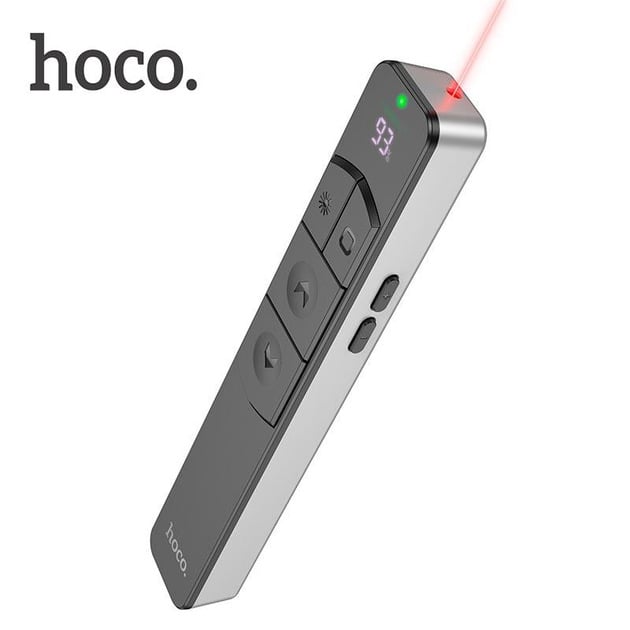 Указка лазерна бездротова Hoco GM202 USB 2,4 GHz 100 м Li-ion 180 мАг червоний лазер LCD дисплей Сірий (70571c8b) - фото 2