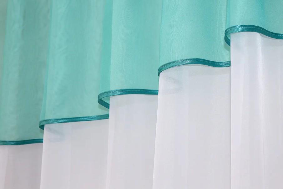Занавеска на кухню/балкон шифон 280х170 см Бирюзовый/Белый (047к) - фото 3