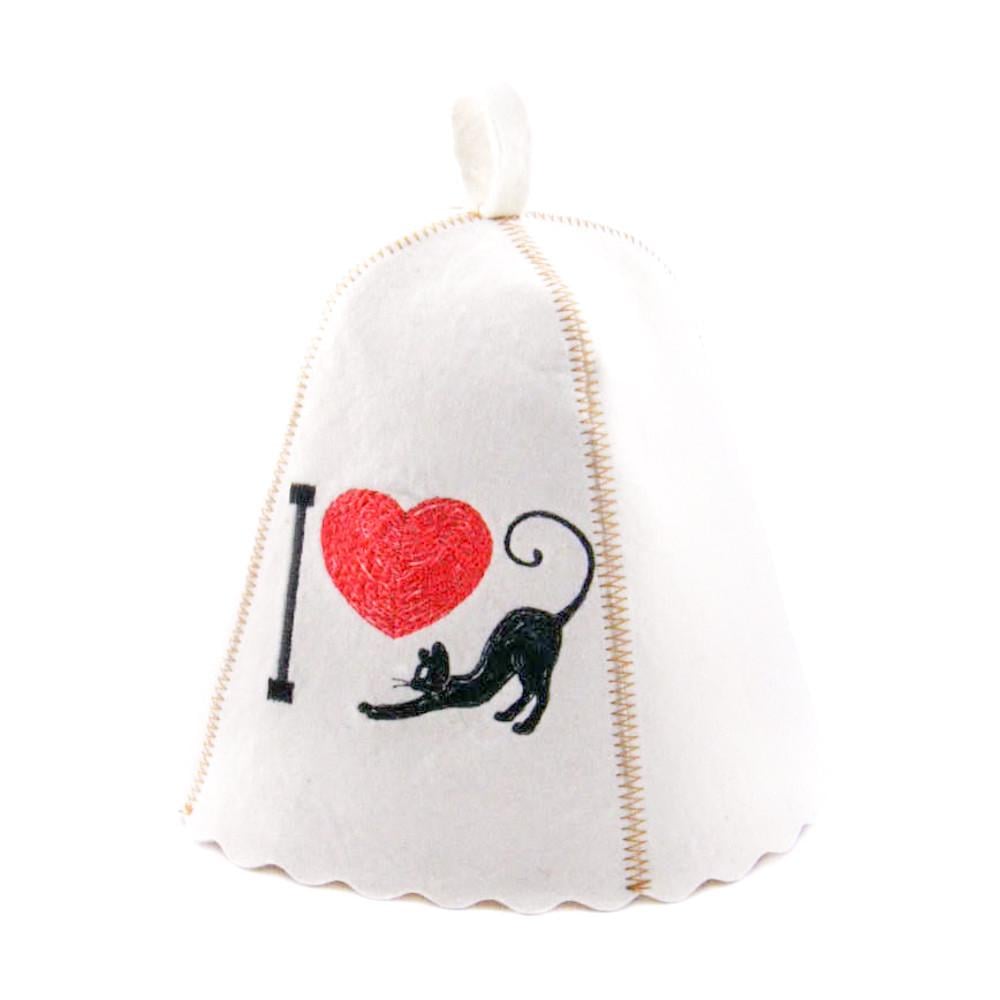 Банная шапка Luxyart "I love cat" натуральный войлок Белый (LA-210) Банная шапка Luxyart "I love cat" натуральный войлок Белый (LA-210)