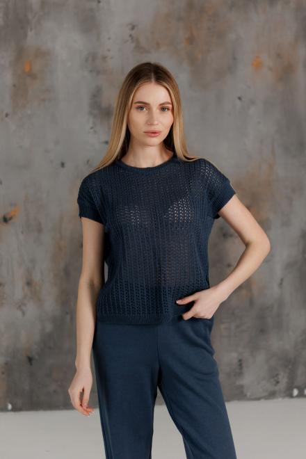 Футболка женская вязаная ART KNIT Сетка L/XL Синий Джинсовый