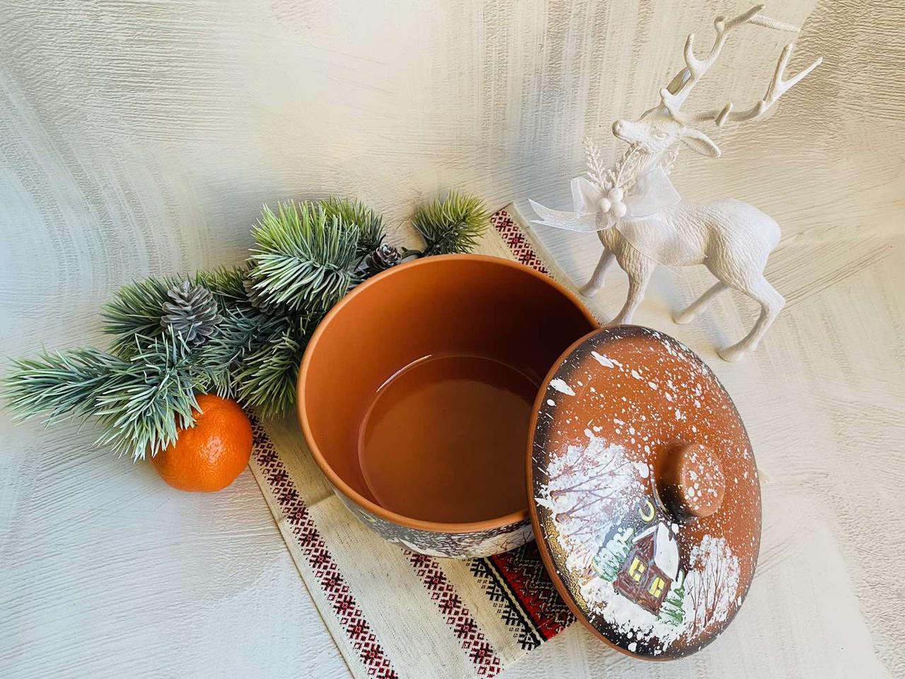Набор глиняной Рождественской посуды Зима 4 персоны с рисунком ручной работы - фото 8