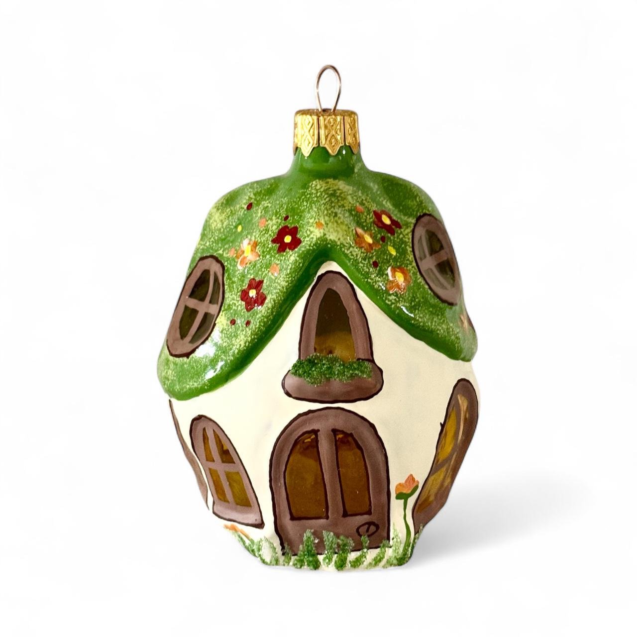 Игрушка на елку Домик круглая из стекла (F-245-2)