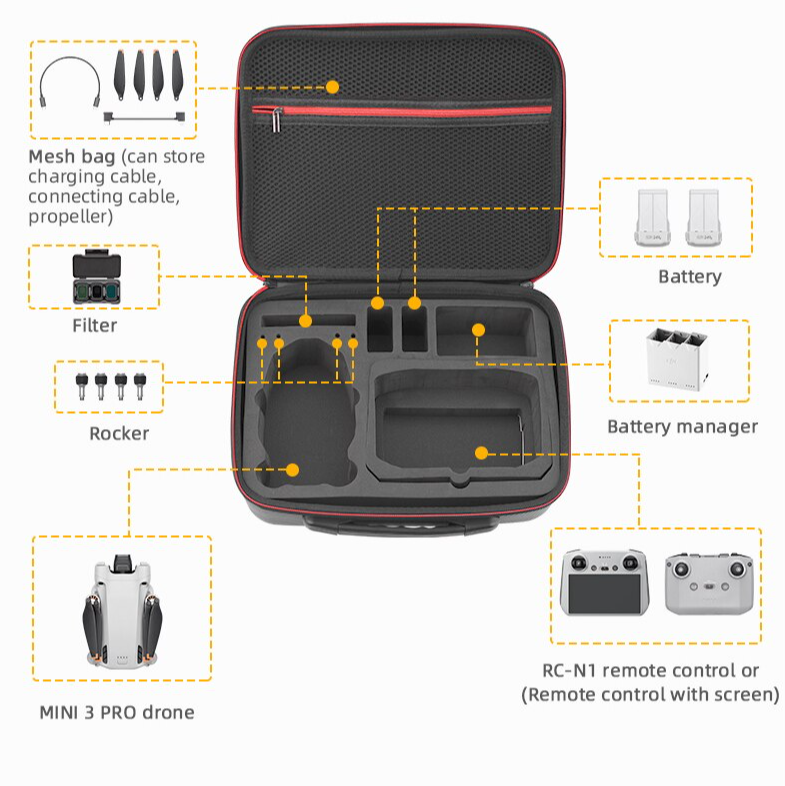 Чохол для зберігання дрону DJI Mini 3 Pro протиударний з відділеннями для аксесуарів - фото 4