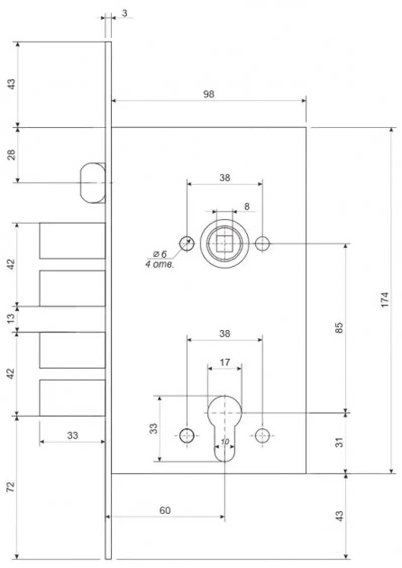 Замок врізний Apecs T-05-CR/корпус (303775E) - фото 2 Замок врізний Apecs T-05-CR/корпус (303775E) - фото 2