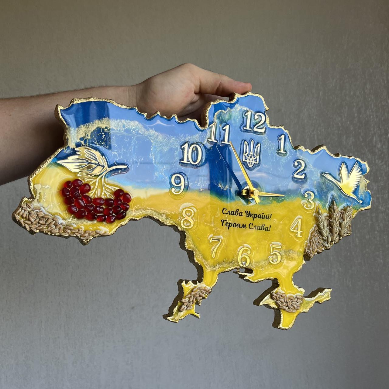 Часы настенные из эпоксидной смолы Карта Украины 80х51 см