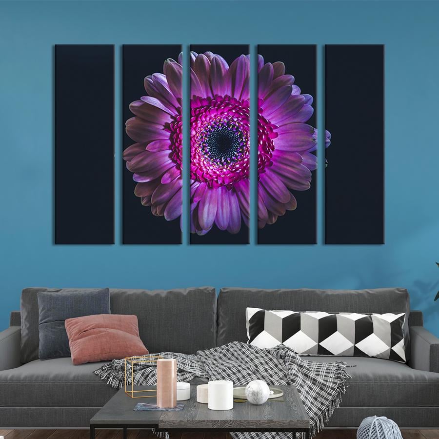 Модульная картина из 5 частей на холсте интерьерная картина Королевская пурпурная гербера 155x95 см (257-51) Модульная картина из 5 частей на холсте интерьерная картина Королевская пурпурная гербера 155x95 см (257-51)