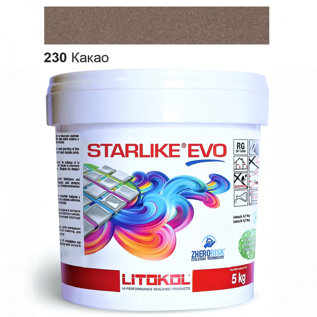 Затирка для плитки епоксидна Litokol Starlike EVO 5 кг 230 Какао (STEVOCCA0005) - фото 1