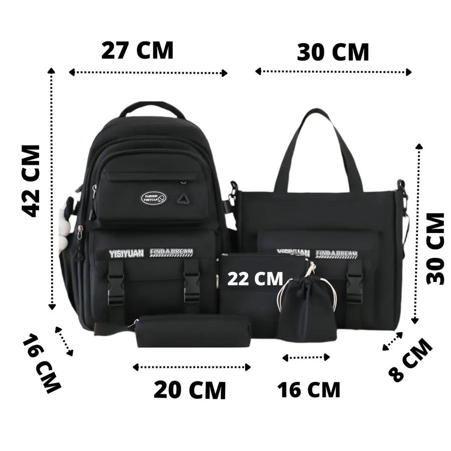 Рюкзак школьный набор 5в1 подростковый для девочки 5-11 класс сумка-шоппер/клатч/пенал Черный (28110866) - фото 4