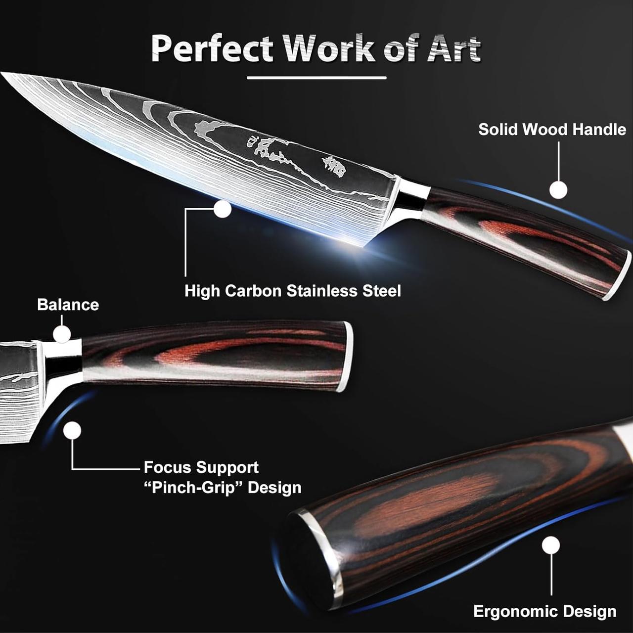 Набор ножей LXSEREY с кухонным блоком и магнитный держатель с эргономичной ручкой 7 пр. - фото 2