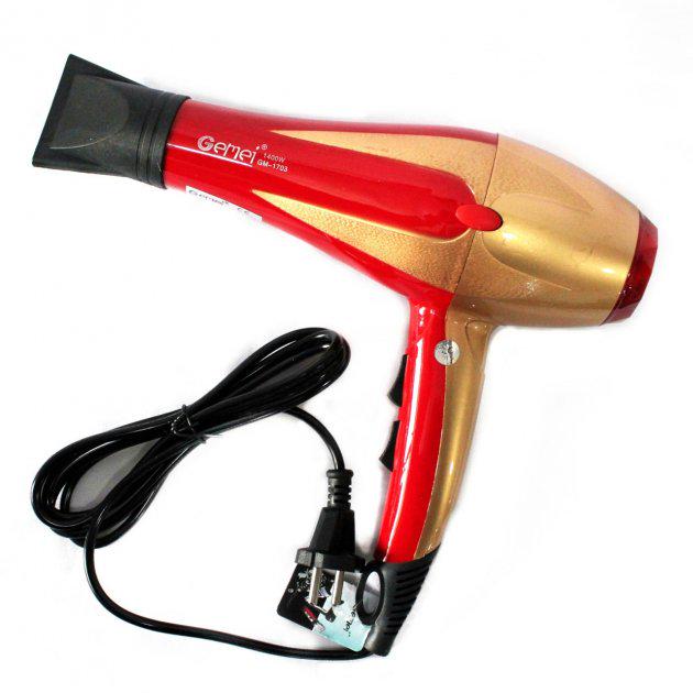 Фен для волосся Gemei GM-1703 1400 Вт з насадкою концентратором та холодним повітрям Red/Gold (784779633) Фен для волосся Gemei GM-1703 1400 Вт з насадкою концентратором та холодним повітрям Red/Gold (784779633)