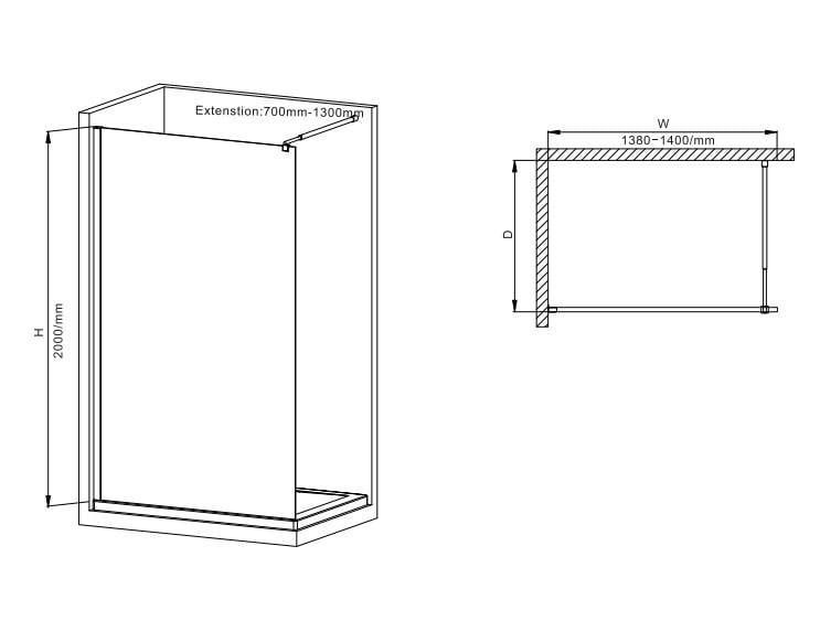 Душевая перегородка MIXXUS Premium FLAT SP02-140x200-TR Walk-In прозрачное стекло 8 мм Black (MI6858) - фото 8