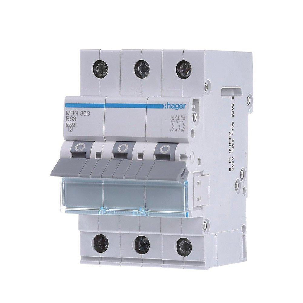 Автоматичний вимикач Hager 3P 63A B 6 kA MBN363 3M