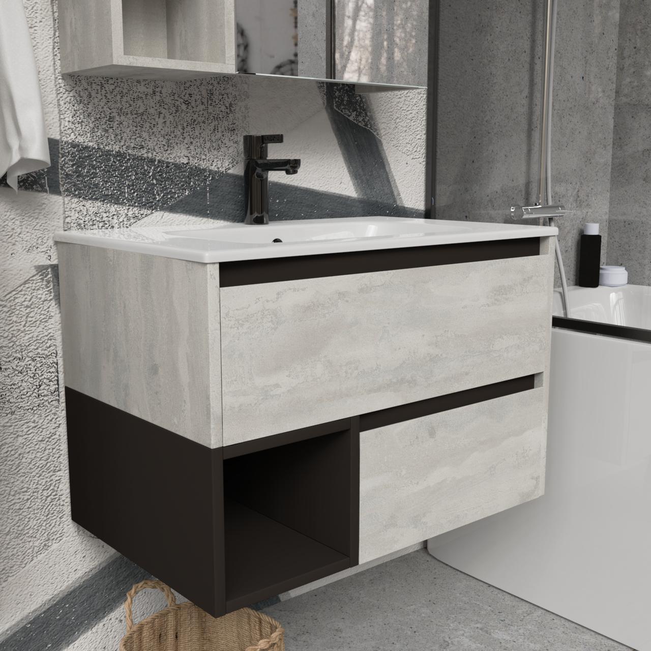 Тумба підвісна з раковиною MVK Vostok Craft 70 В2 700х450х530 мм Бетонний камінь (c270bt) - фото 2