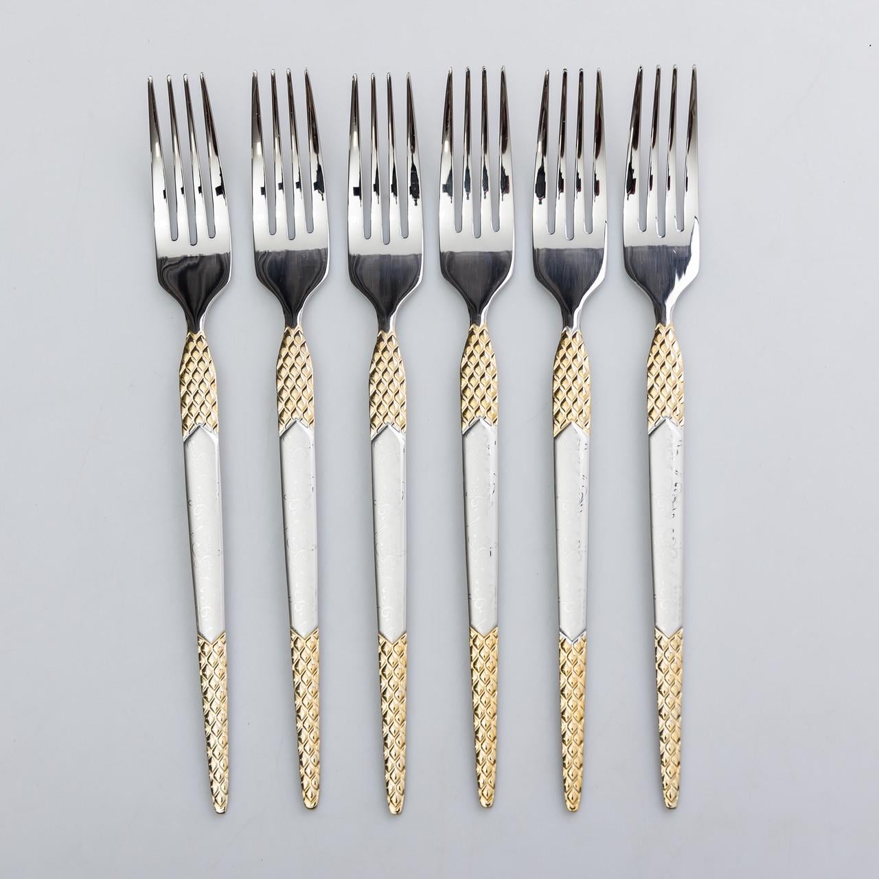 Набір столових вилок із нержавіючої сталі 21 см 6 шт. Срібний/Золотий (6557)